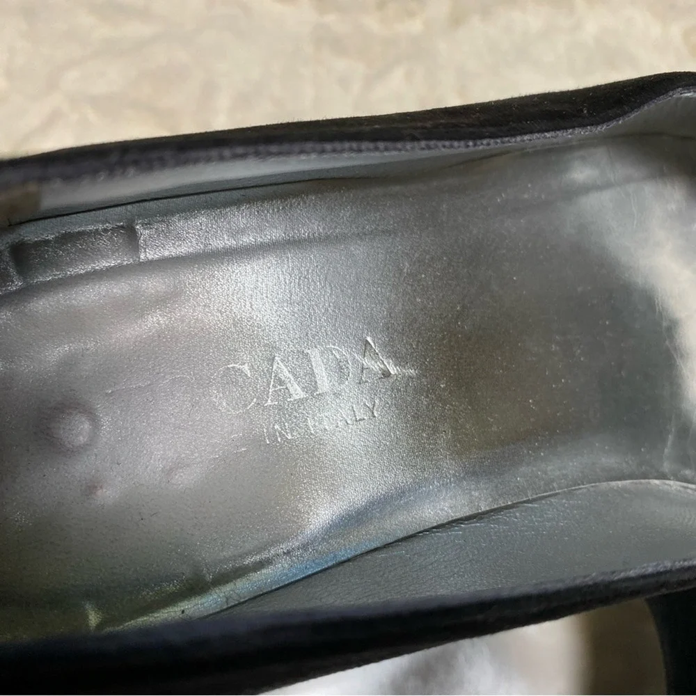 Escada Vero Cuoio Black Pointed Toe Crystal Rhinestone Velvet‎ Flats Size 39.5
